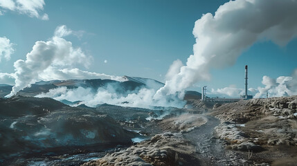 Fototapeta premium Geothermal power station, concept for renewebale energy