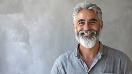 Portrait of a Smiling Elderly Man with Gray Hair and Beard