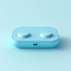 A glossy 3D music player icon in bright blue, designed with minimalism in mind, isolated on a pastel background