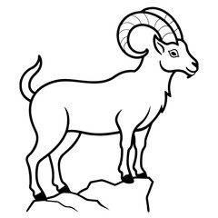 Majestic Ibex with Spiraling Horns on Cliff - Vector Art