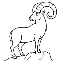 Majestic Ibex with Spiraling Horns on Cliff - Vector Art