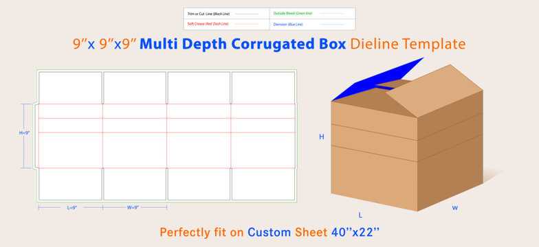 Multi Depth Corrugated Cardboard Box, 9L x 9 W x 9 H, Kraft, For Shipping