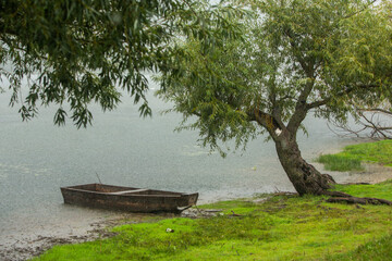 Landscape with beautiful nature on the banks of the Nistru river in the Republic of Moldova, Europe. Photo of the Moldovan village.