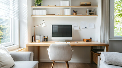 Fototapeta premium clutter-free living room with cozy fireplace and bookshelves, White and gold theme interior modern minimalism photo realism new Style.