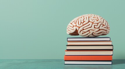 Brain made of digital and traditional books, symbolizing the fusion of old and new knowledge in lifelong learning