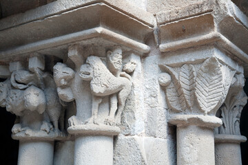 Barcelona, Spain, Sept 4 2008, Romantic Capitals of the Monastery of Sant Pau Del Campo in Barcelona