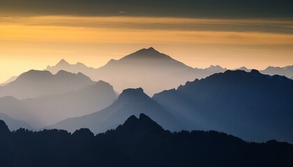 Serene Mountain Vista at Dawn, Silhouette of mountains