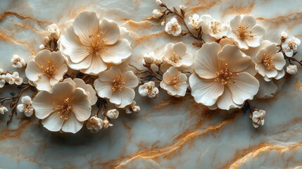 Botanical bas reliefs wall decor, Featured in this stucco relief painting of flowers.