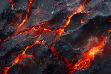 Fiery Lava Flow on a Dark Volcanic Surface