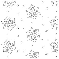 Linear pattern - lotus flower. Lotus flowers pattern. Monotone with drawing line art. Tropical line art background.
