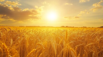 Obraz premium Golden wheat fields under a bright sun, endless horizon,