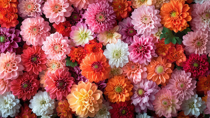 Stunning Wedding Flower Wall with Red, Orange, Pink, and White Chrysanthemums