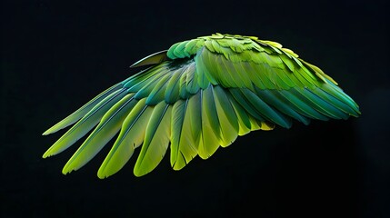Obraz premium Vibrant Green Parrot Wing Against Dark Background