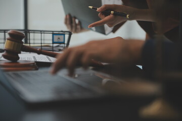 Law theme, gavel or mallet of the judge, lawyer enforcement officers, evidence-based cases taken into account in the court abount business, legislation.