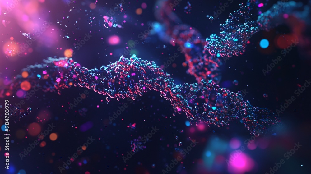 Wall mural abstract dna structure with bokeh lights