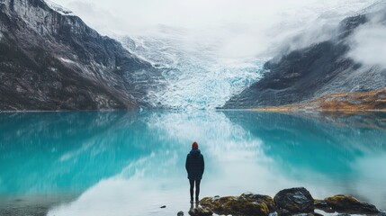 Solitary Reflection amidst Majestic Glacial Beauty