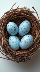 Obraz premium A peaceful bird s nest with eggs, isolated on a white background