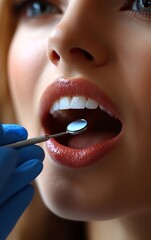 Fototapeta premium Closeup of a patients open mouth being examined with a tongue depressor, oral health, mouth checkup