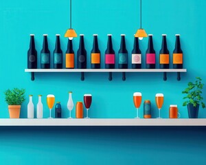 Local brewery stand, craft beers and samples, flat design illustration
