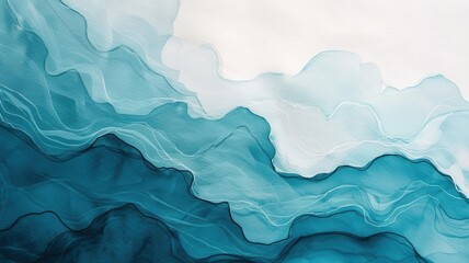 Obraz premium Abstract blue and white watercolor painting with flowing lines and shapes.