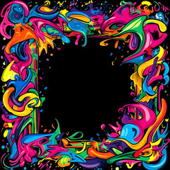 Graffiti-style abstract border with bold colorful shapes
