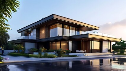 Fototapeta premium modern luxury two-story house residential design in kingdom of saudi arabia