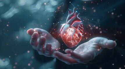 Holographic Heart Showcasing Nanomedicine Innovations with Microscopic Data Elements