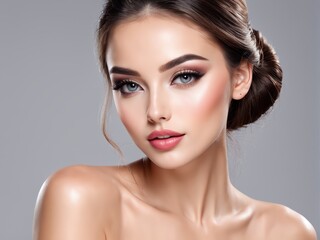 Fototapeta premium A close-up portrait of a woman showcasing beauty and makeup artistry.