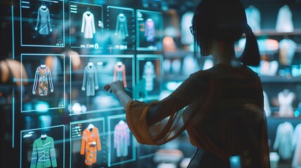 Fashion Designer Sketching Clothing on Futuristic Holographic Interface