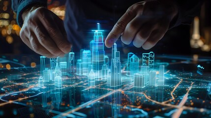 City Planner Using Holographic Interface to Visualize Urban Development and Infrastructure