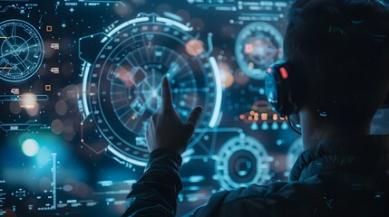 Pilot Using Holographic Interface for Advanced Flight Navigation and Control with Real Time Data