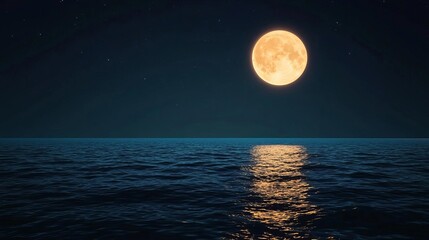 Glowing moonlight reflecting on calm ocean waves, tranquil and serene, night glowtime, peaceful and meditative