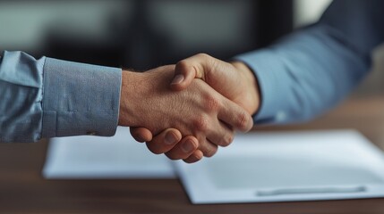 Hands shaking in front of legal documents, symbolizing successful resolution through alternative dispute processes