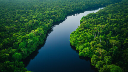 amazon river, jungle, taken from a bird's eye view, detailed photo, excellent quality