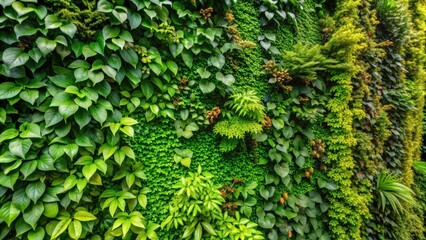 Fototapeta premium Green plants covering a wall creating a lush background , greenery, vertical garden, foliage, nature, botanical, texture