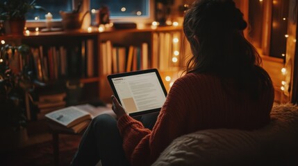 Cozy Evening Reading on a Digital Device