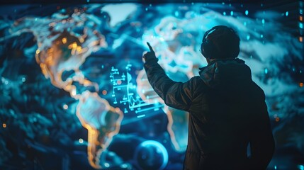 Environmental Scientist Monitoring Climate Change Data Through Futuristic Holographic Interface