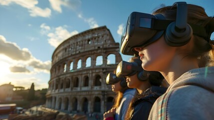 Students on a Virtual Reality Field Trip to Ancient Rome Exploring the Colosseum and Landmarks