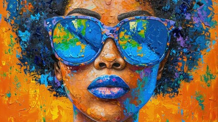 Playful woman with a mischievous grin and sparkling eyes against a bright orange background.