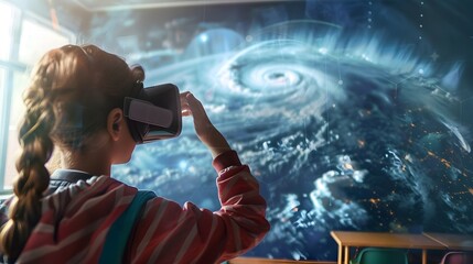 Virtual Reality Classroom Students Exploring Weather Patterns Through Immersive Storm Simulations