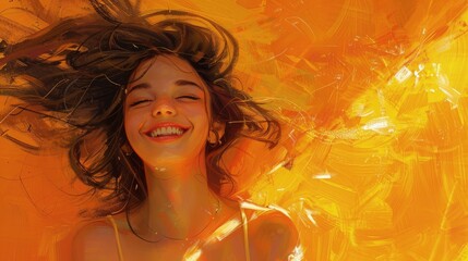 Energetic Korean woman with a mischievous grin against a bright orange background.