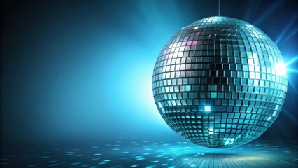 Fototapeta premium Scintillating night shot of cyan disco ball, disco ball, nightlife, party, cyan, shiny, reflection, sparkles, glimmer