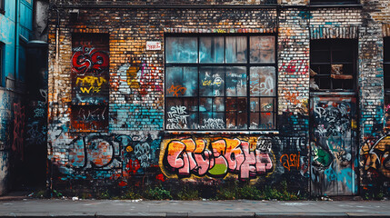 A wall with a bunch of graffiti on it. Graffiti Alley. Illustration