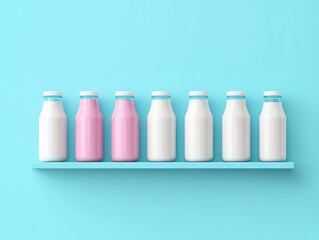 Shelf with milk containers, dairy and non-dairy, flat design illustration