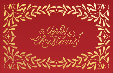 Merry christmas - greeting card with hand-lettering text in calligraphic style  - horizontal vector illustration for greeting card, banner, advertising, poster, invitation