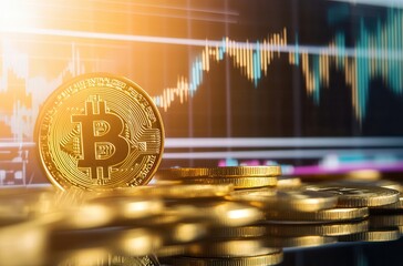 Bitcoin symbol. Financial graph background, crypto currency 