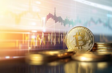 Bitcoin symbol. Financial graph background, crypto currency 