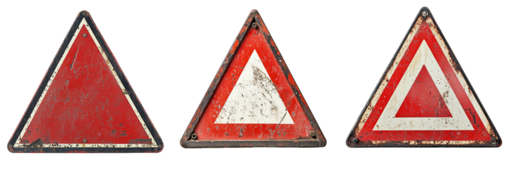  A triangular yield sign with bold red border isolated on Transparent