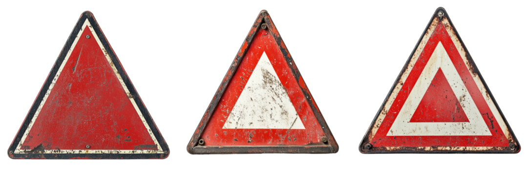  A triangular yield sign with bold red border isolated on Transparent - Powered by Adobe