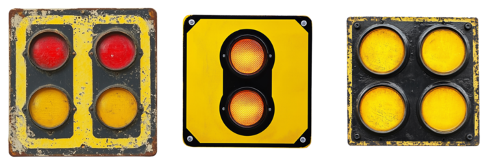 Traffic light ahead warning sign in yellow with a black border isolated on Transparent